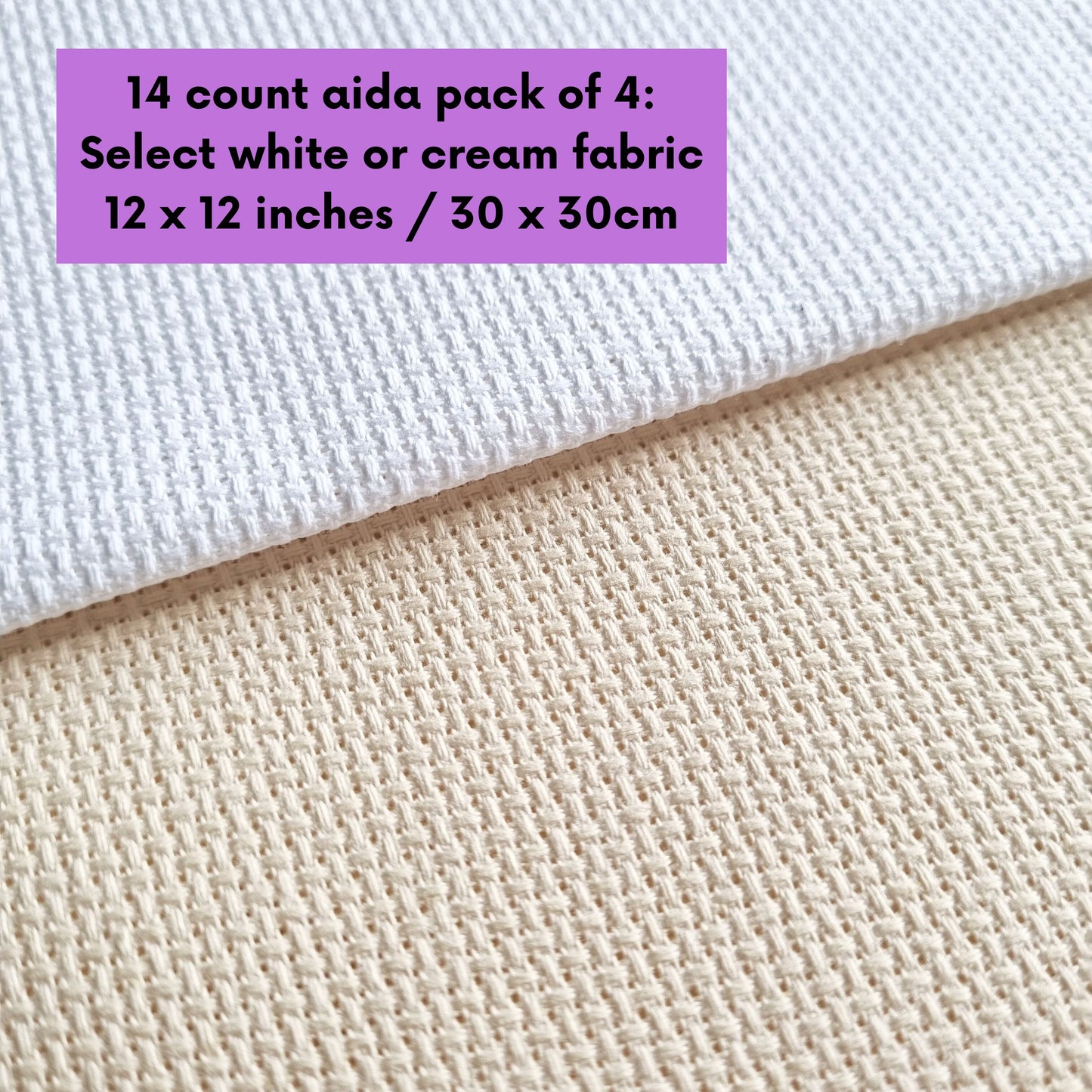 4 Pieces of 14 Count White or Cream Aida Fabric 12 x 12 Inches / 30cm x 30cm
