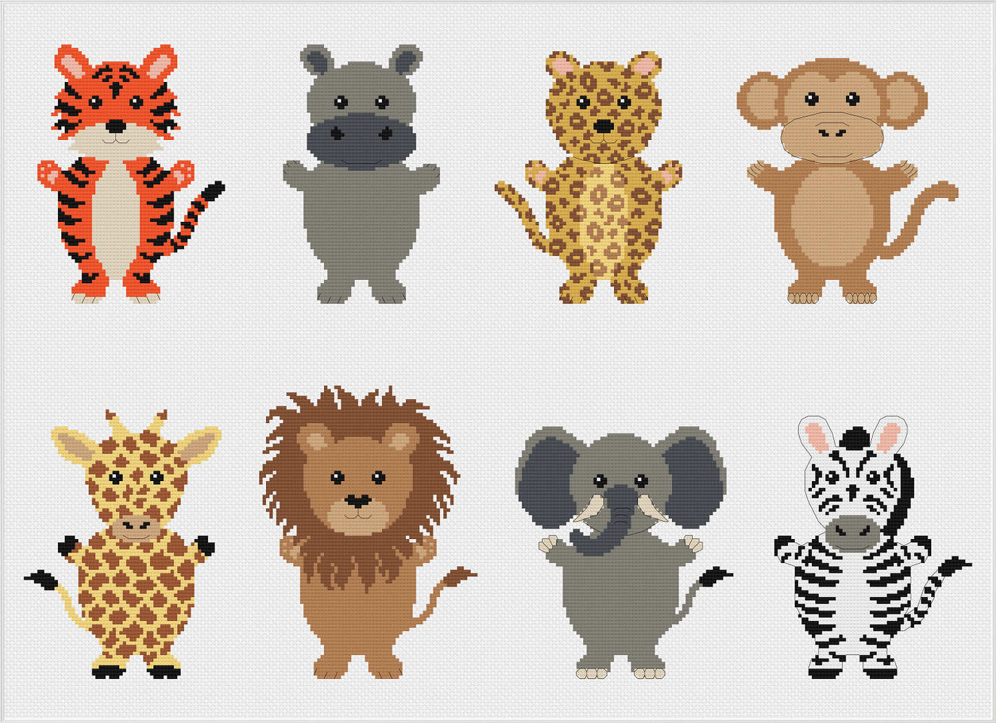 Safari Animals Cross Stitch Pattern
