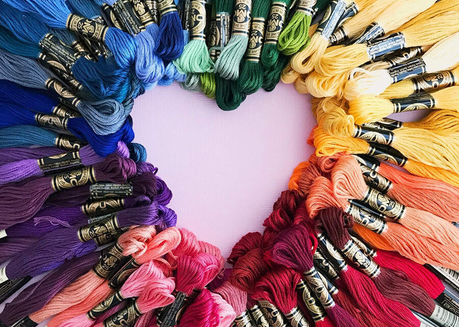 DMC embroidery threads rainbow heart