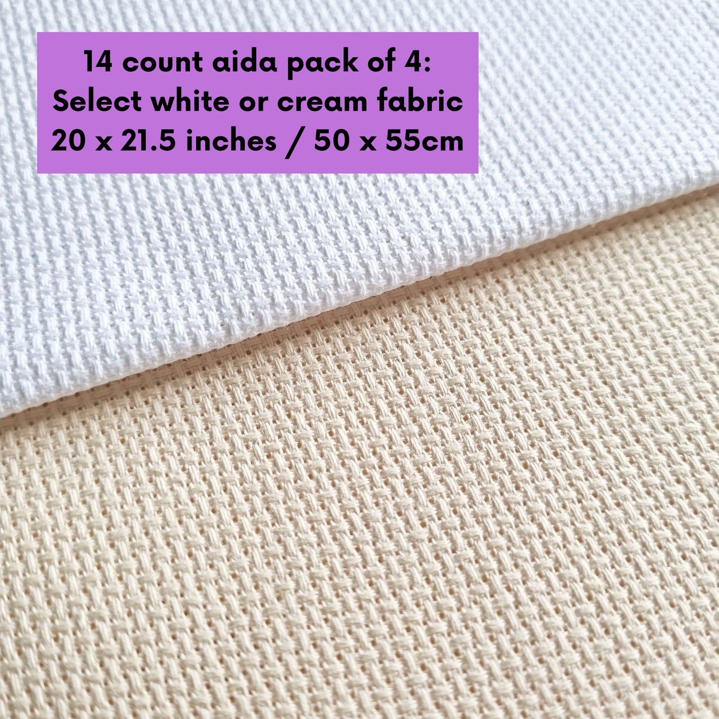 4 Pieces of 14 Count White or Cream Aida Fabric 20 x 21.5 Inches / 50cm x 55cm