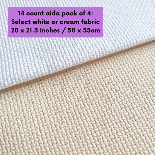 4 Pieces of 14 Count White or Cream Aida Fabric 20 x 21.5 Inches / 50cm x 55cm