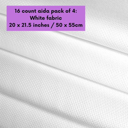 4 Pieces of 16 Count White Aida Fabric 20 x 21.5 Inches / 50cm x 55cm