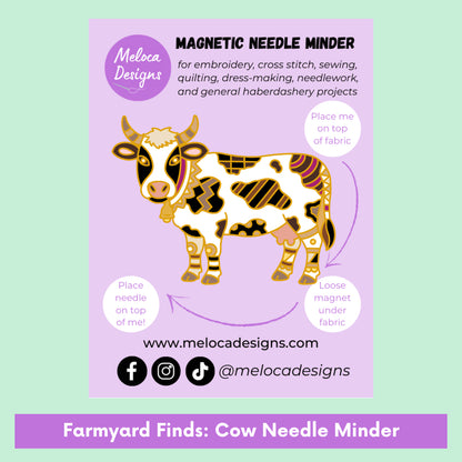 Farmyard Finds black and white cow magnetic needle minder by Meloca Designs