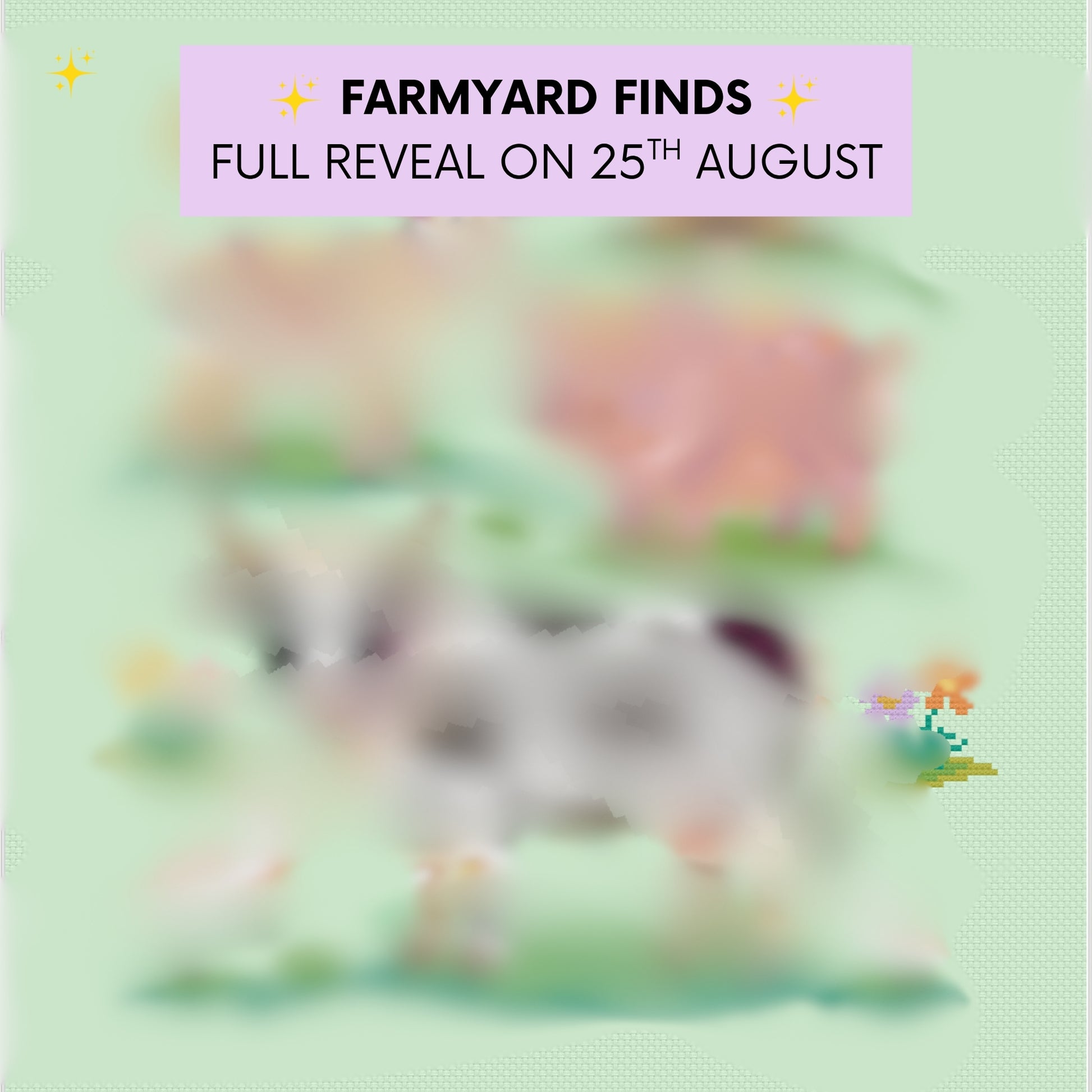 Farmyard Finds Meloca Stitch Circle cross stitch subscription teaser featuring colourful cow, pig and goat designs