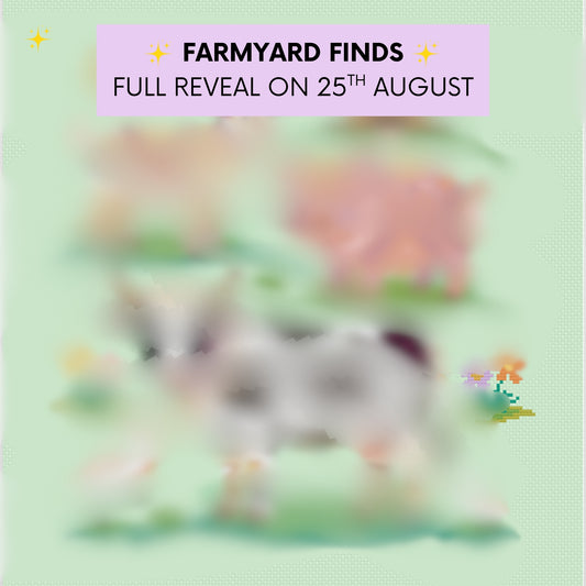 Farmyard Finds Meloca Stitch Circle cross stitch subscription teaser featuring colourful cow, pig and goat designs