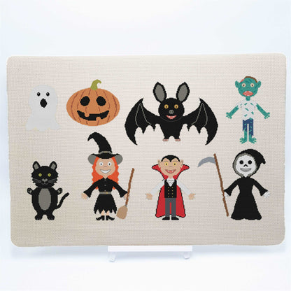 Halloween Characters Cross Stitch Pattern