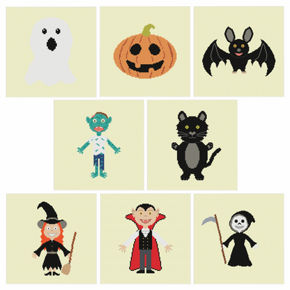 Halloween Characters Cross Stitch Pattern