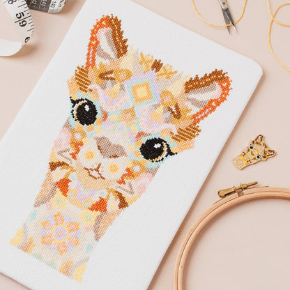 Mandala Alpaca counted cross stitch kit with colourful threads and stitching accessories