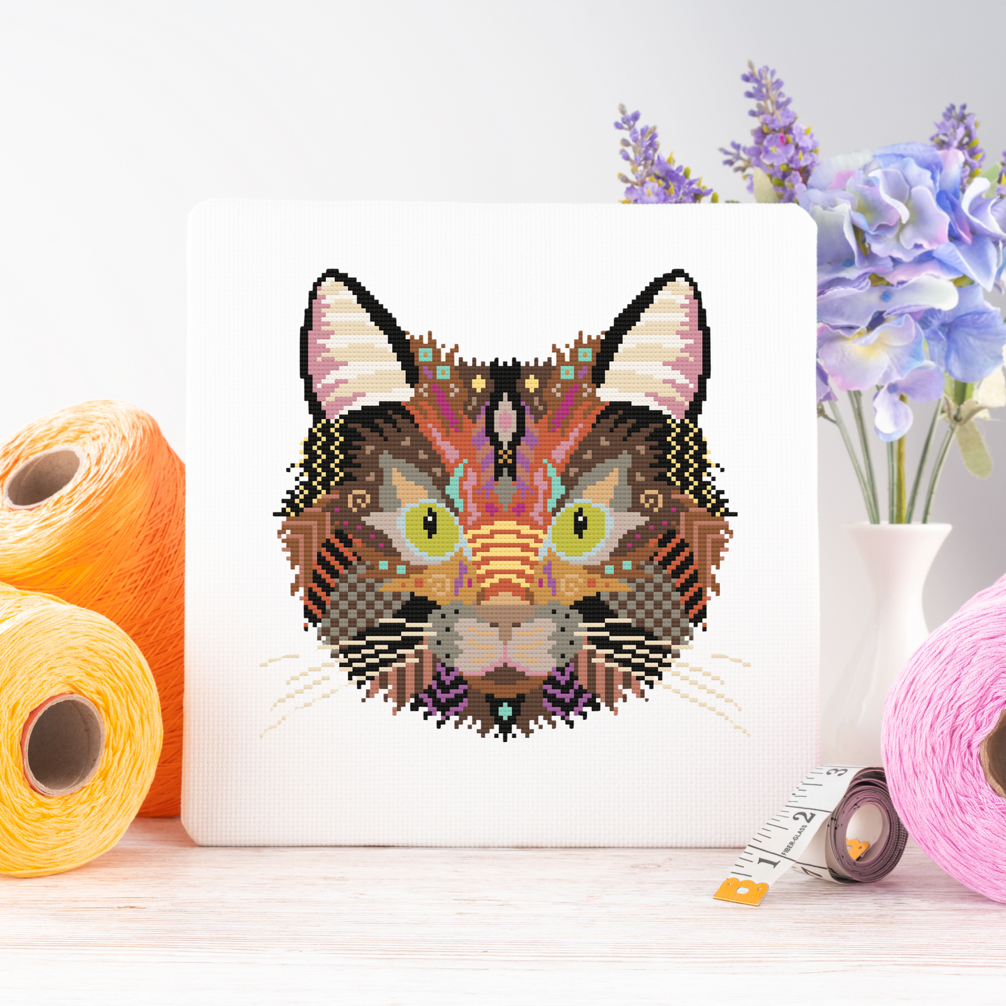 Mandala Black Cat Counted Cross Stitch Kit