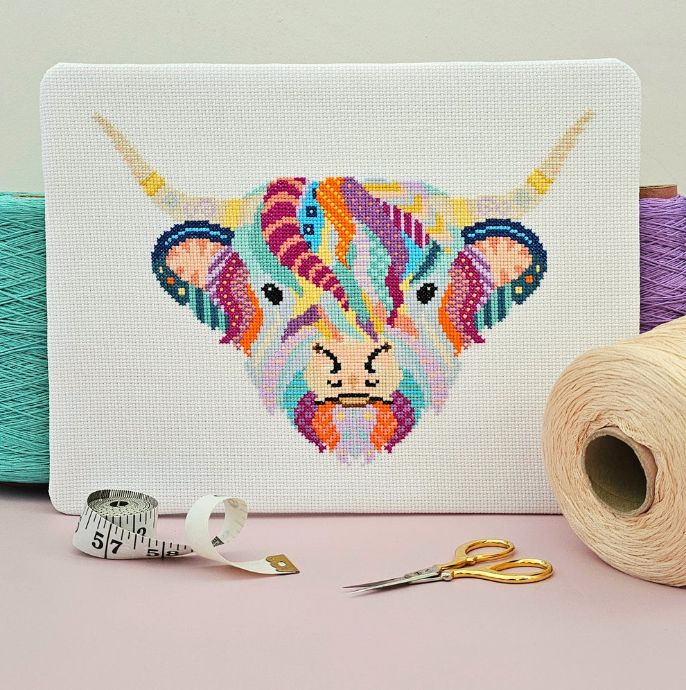 Mandala Highland Cow Counted Cross Stitch Kit Meloca Designs