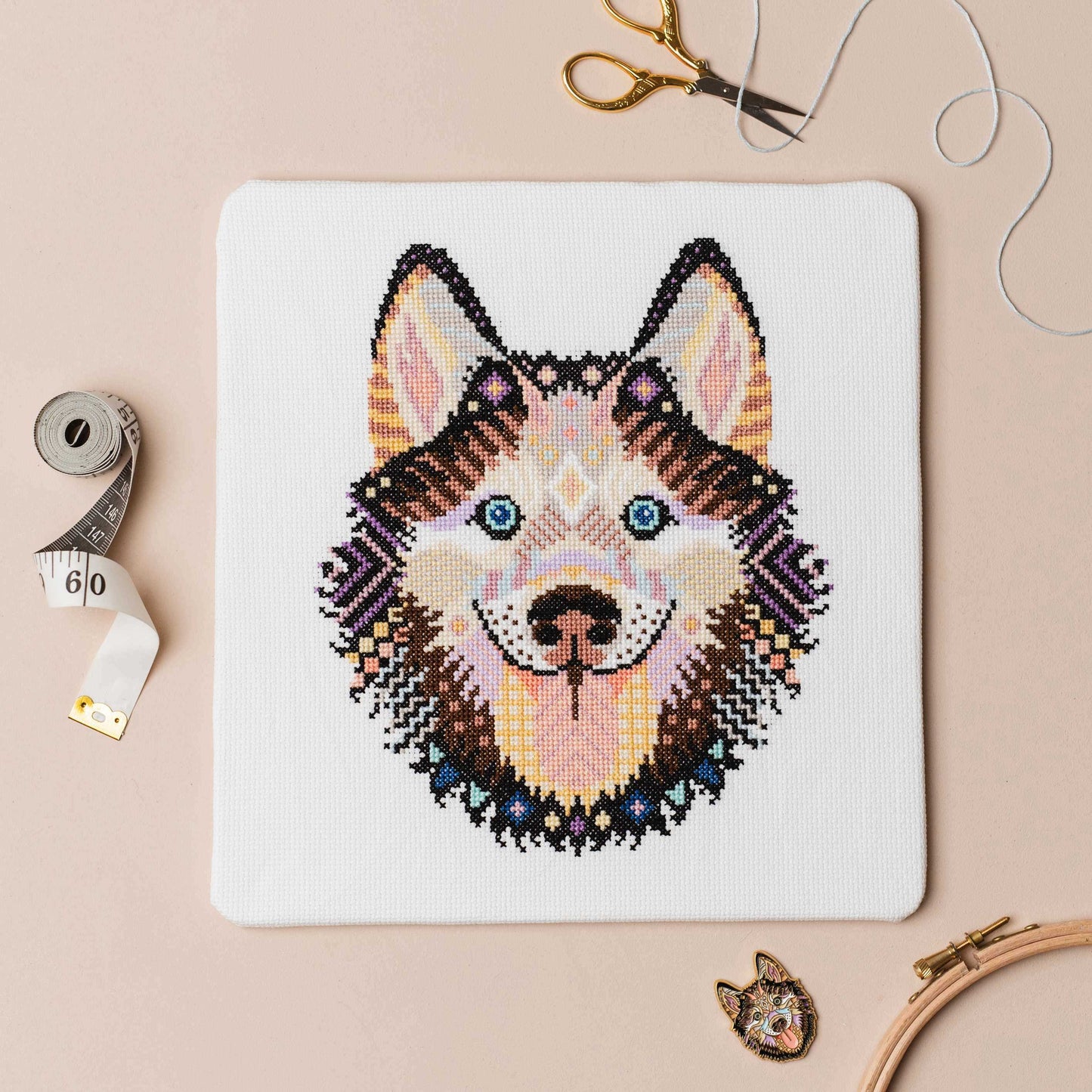 Mandala Husky Counted Cross Stitch Kit