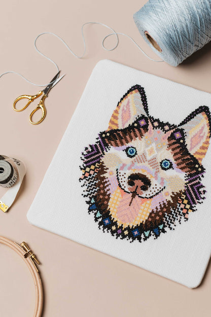 Mandala Husky Cross Stitch Pattern