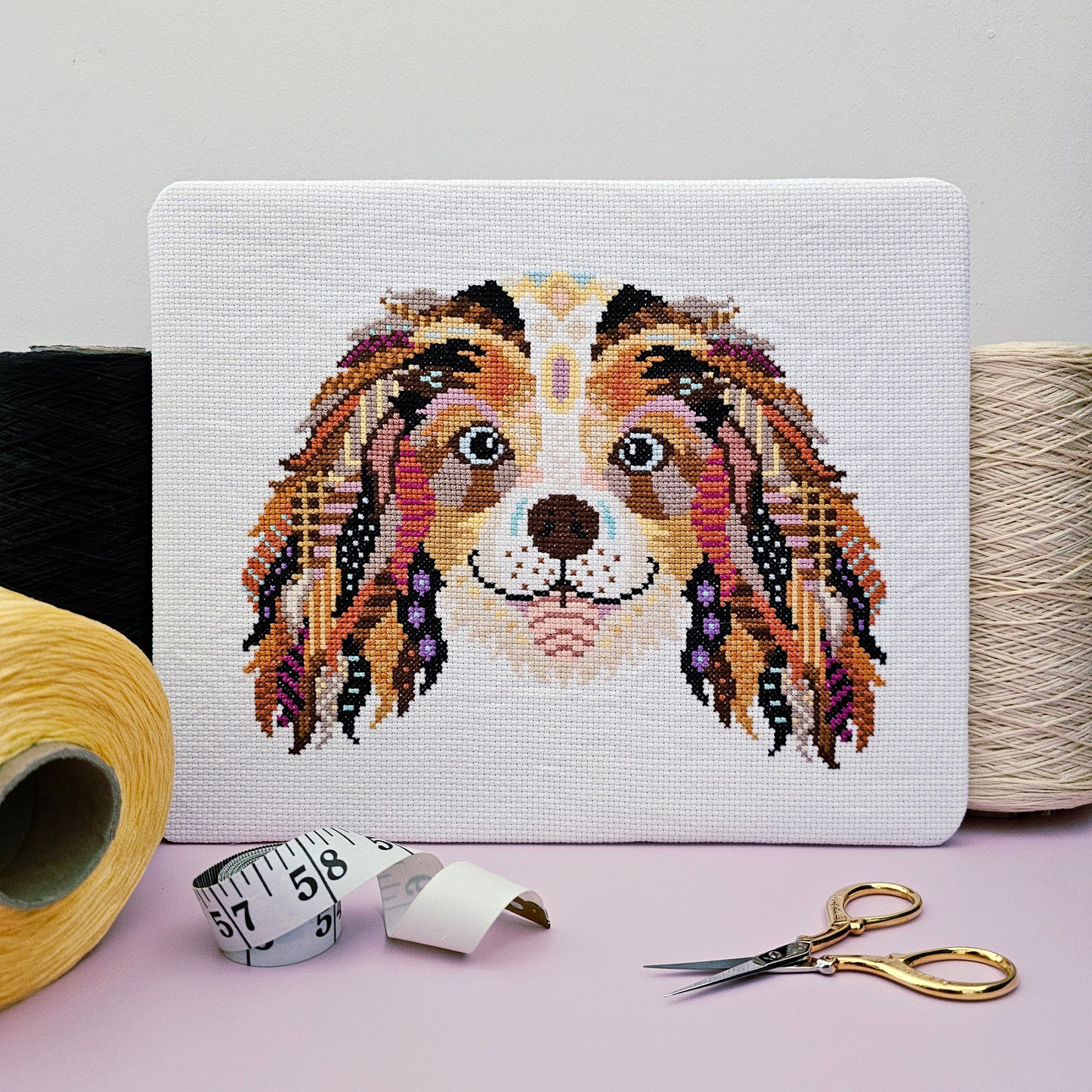Mandala King Charles Spaniel Dog Counted Cross Stitch Kit