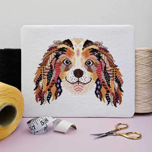 Mandala King Charles Spaniel Dog Counted Cross Stitch Kit