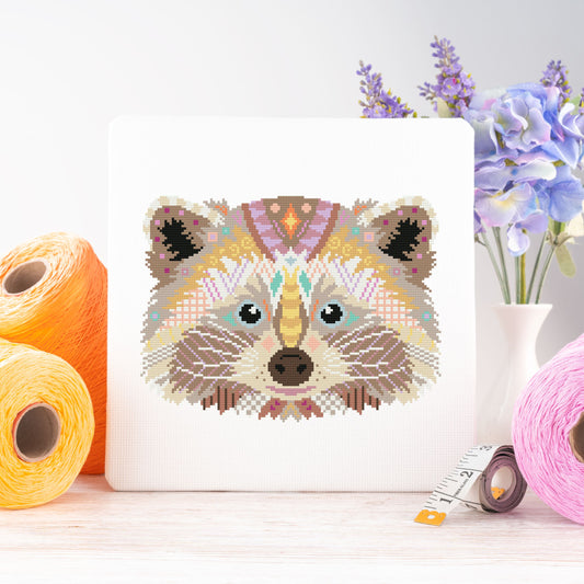 Mandala Raccoon Counted Cross Stitch Kit