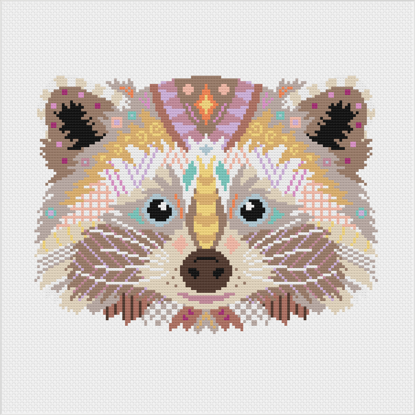 Mandala Raccoon Counted Cross Stitch Kit