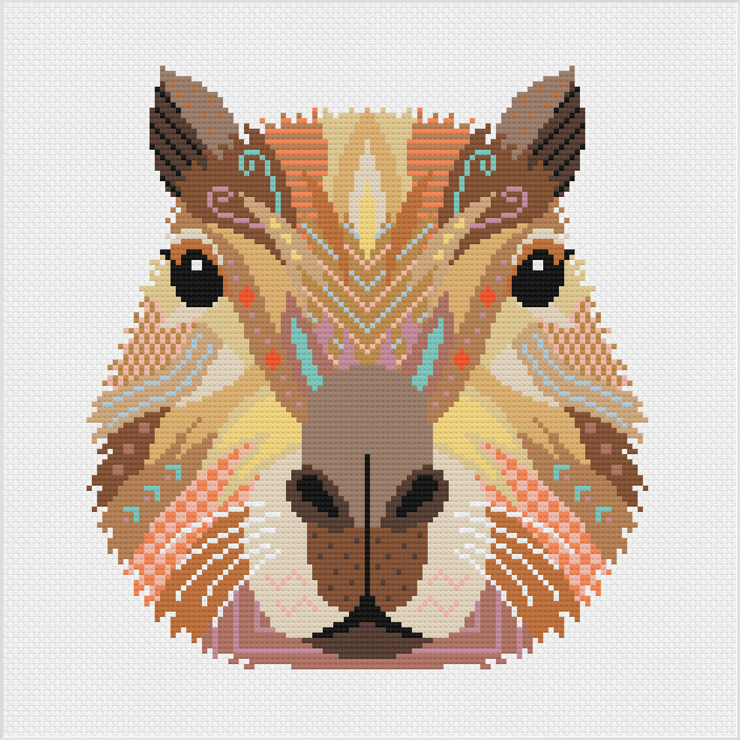 Mandala Capybara counted cross stitch kit featuring a colourful modern capybara design on white fabric