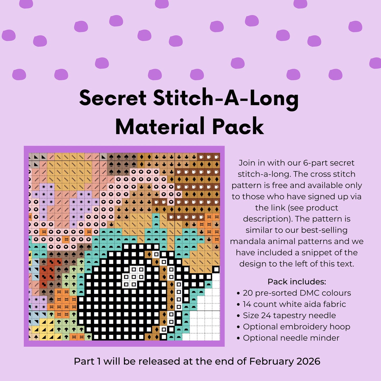 Secret Mandala Animal Cross Stitch-A-Long Material Pack Cross Stitch Kit