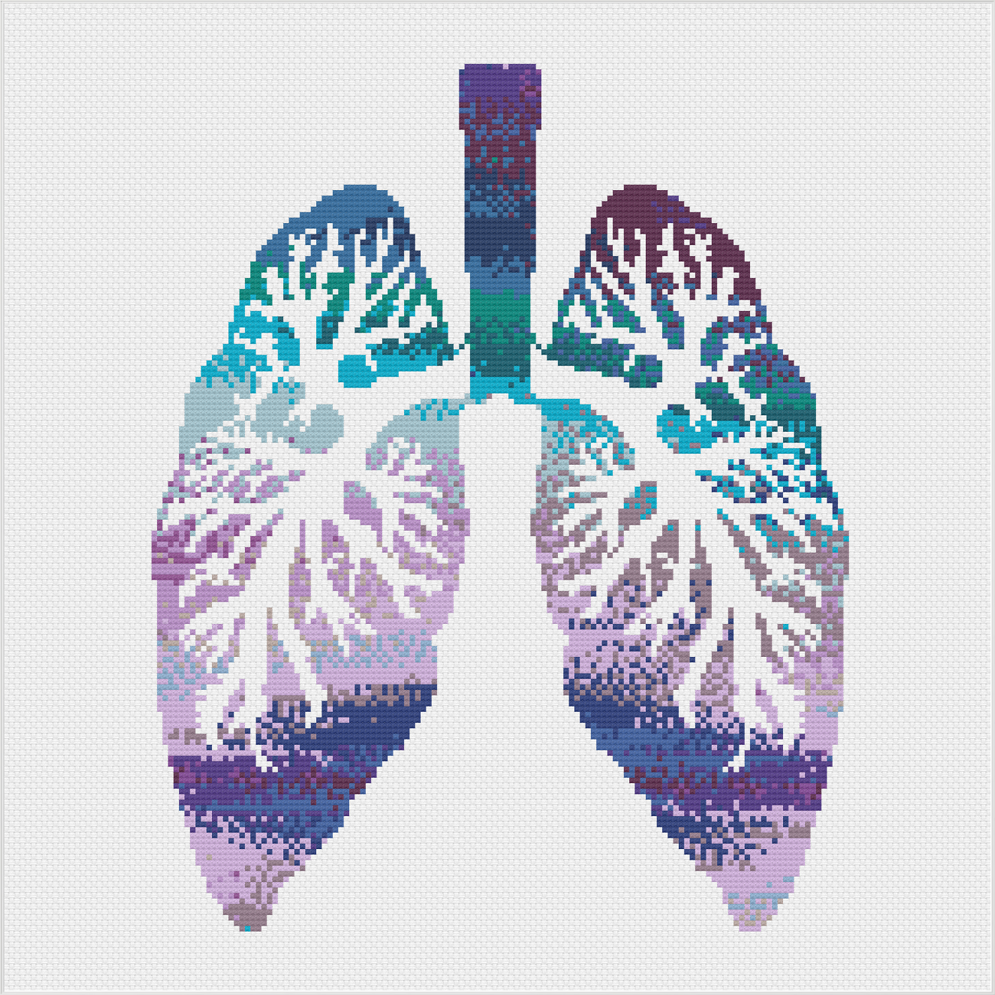 Watercolour Lungs Cross Stitch Pattern