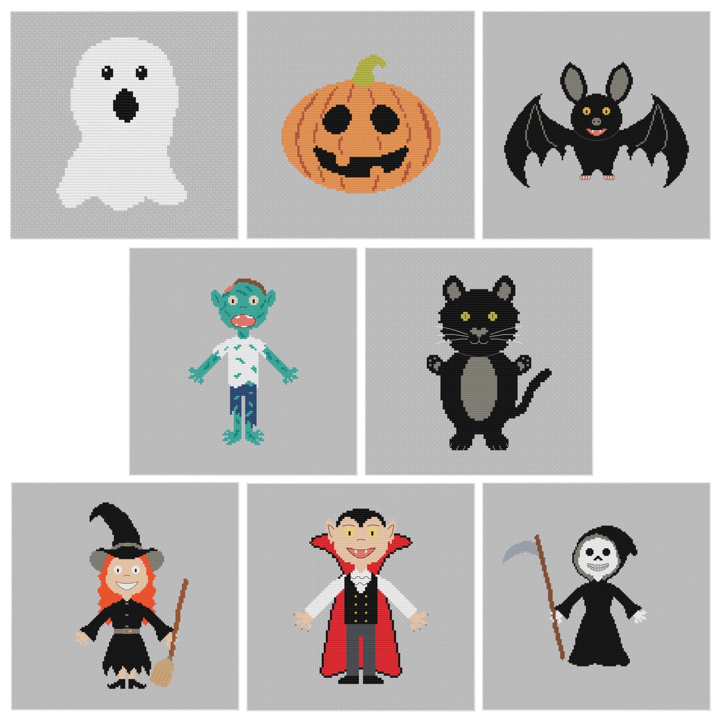 Halloween Characters Cross Stitch Pattern